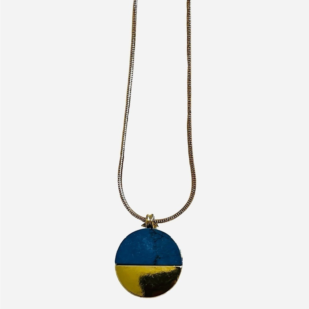 2/$15 Blue Marbled Pendant Necklace Gold Tone Minimalist Statement Necklace NWT